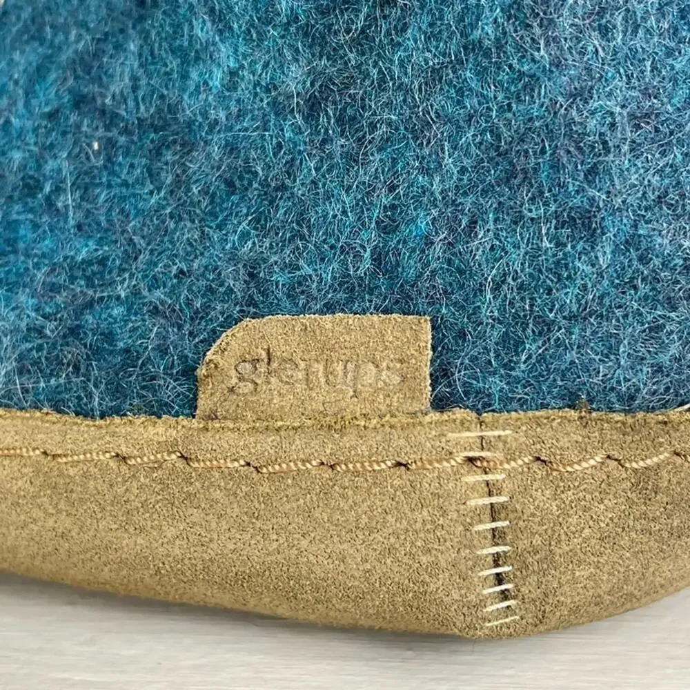 Glerups Womens Booties Slippers Wool Upper Size 11 Petrol Blue Suede Sole